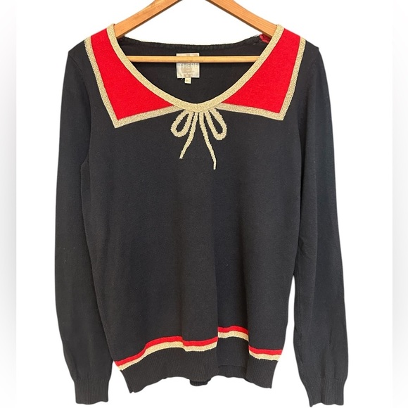 Anthropologie “HI There” Karen Walker bow sweater L in good used condition - Picture 1 of 8